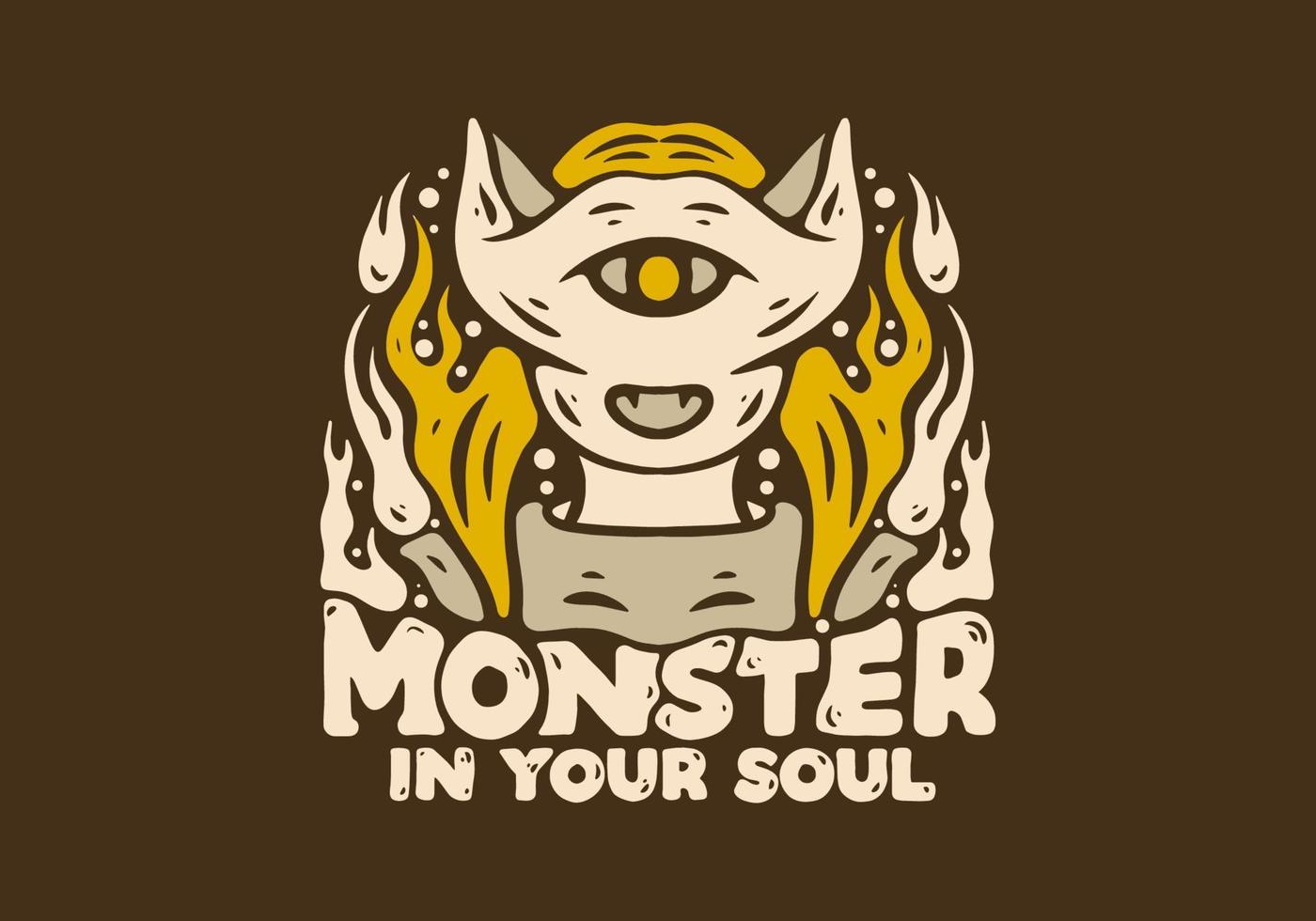 Illustration drawing of monster face with one eye vector