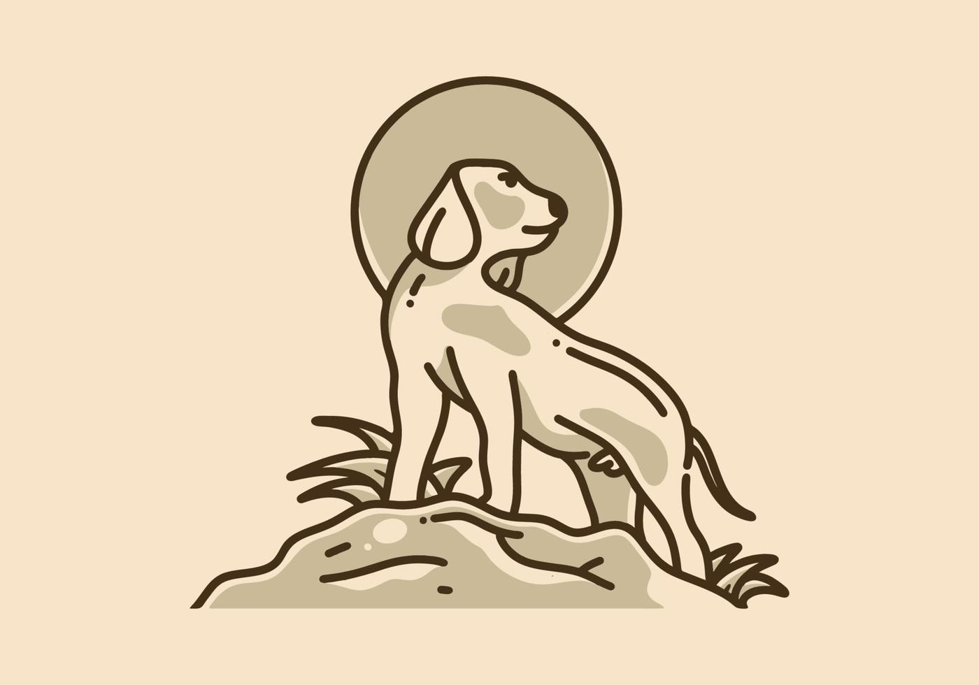 ilustración vintage de perro parado en piedra vector