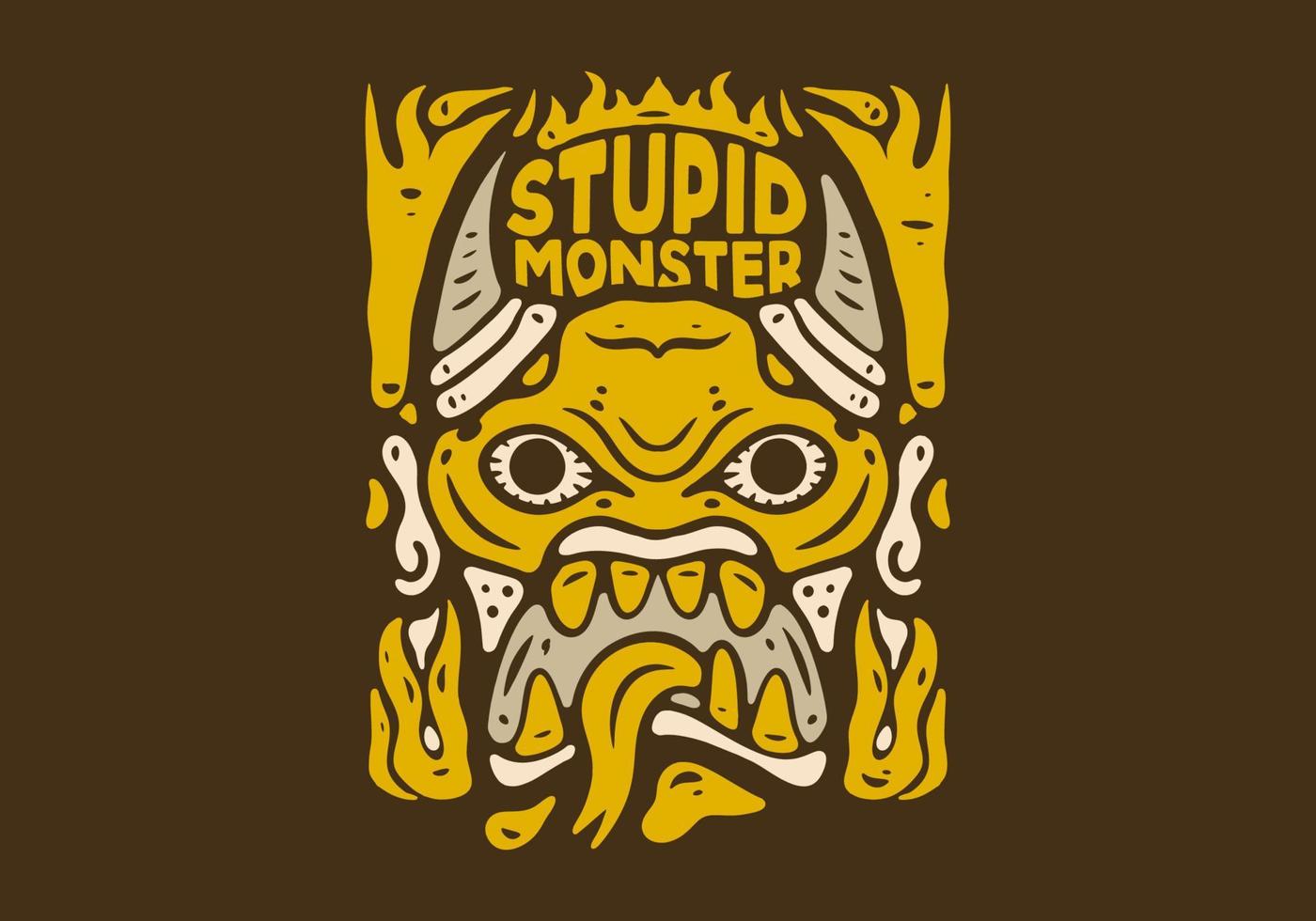 Illustration design of monster face with open mouth and hanging tongue vector
