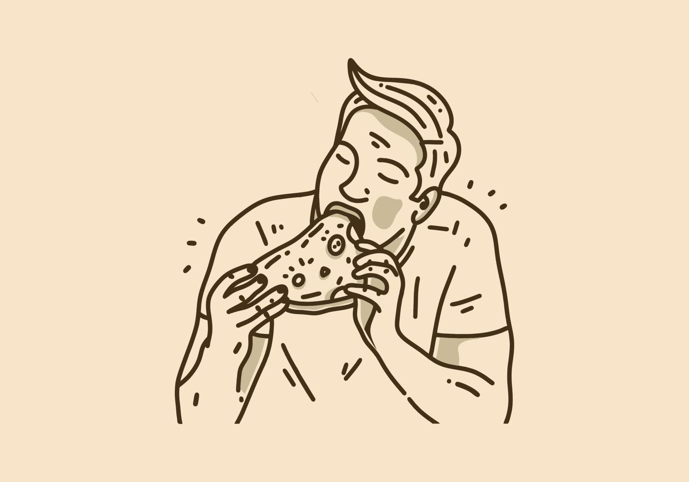 Vintage illustration of man eating pizza vector