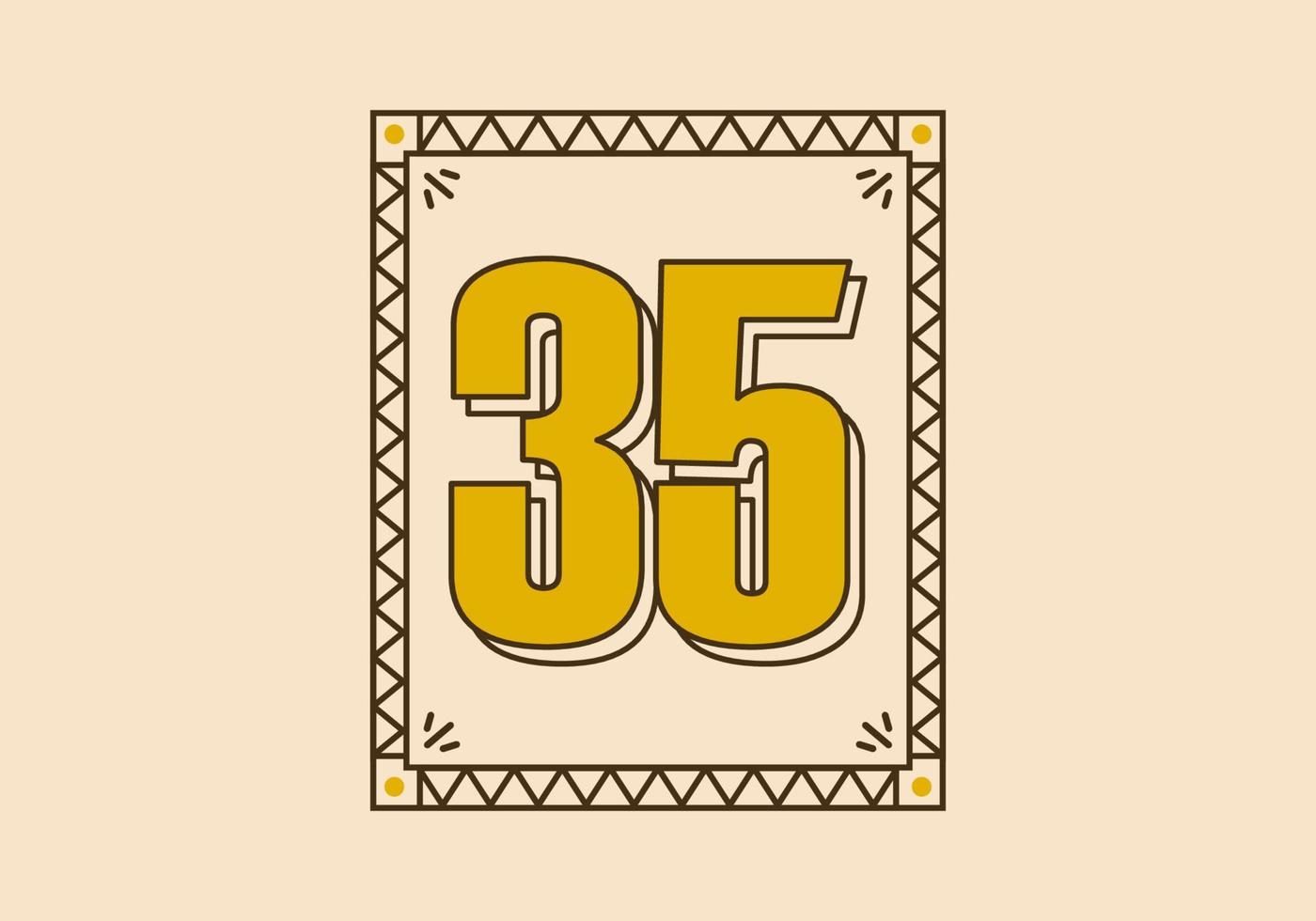 Vintage rectangle frame with number 35 on it vector