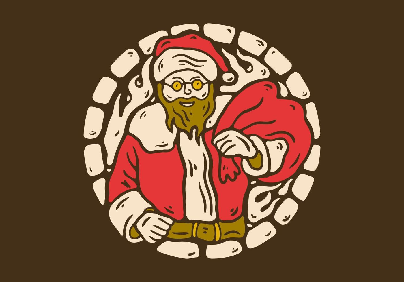 Illustration drawing of santa claus carrying a sack full of gifts vector