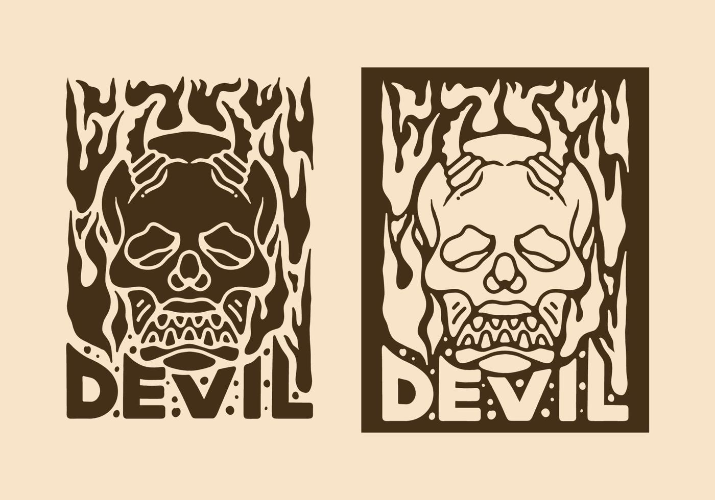 Illustration design of skull with horns and fanged teeth vector