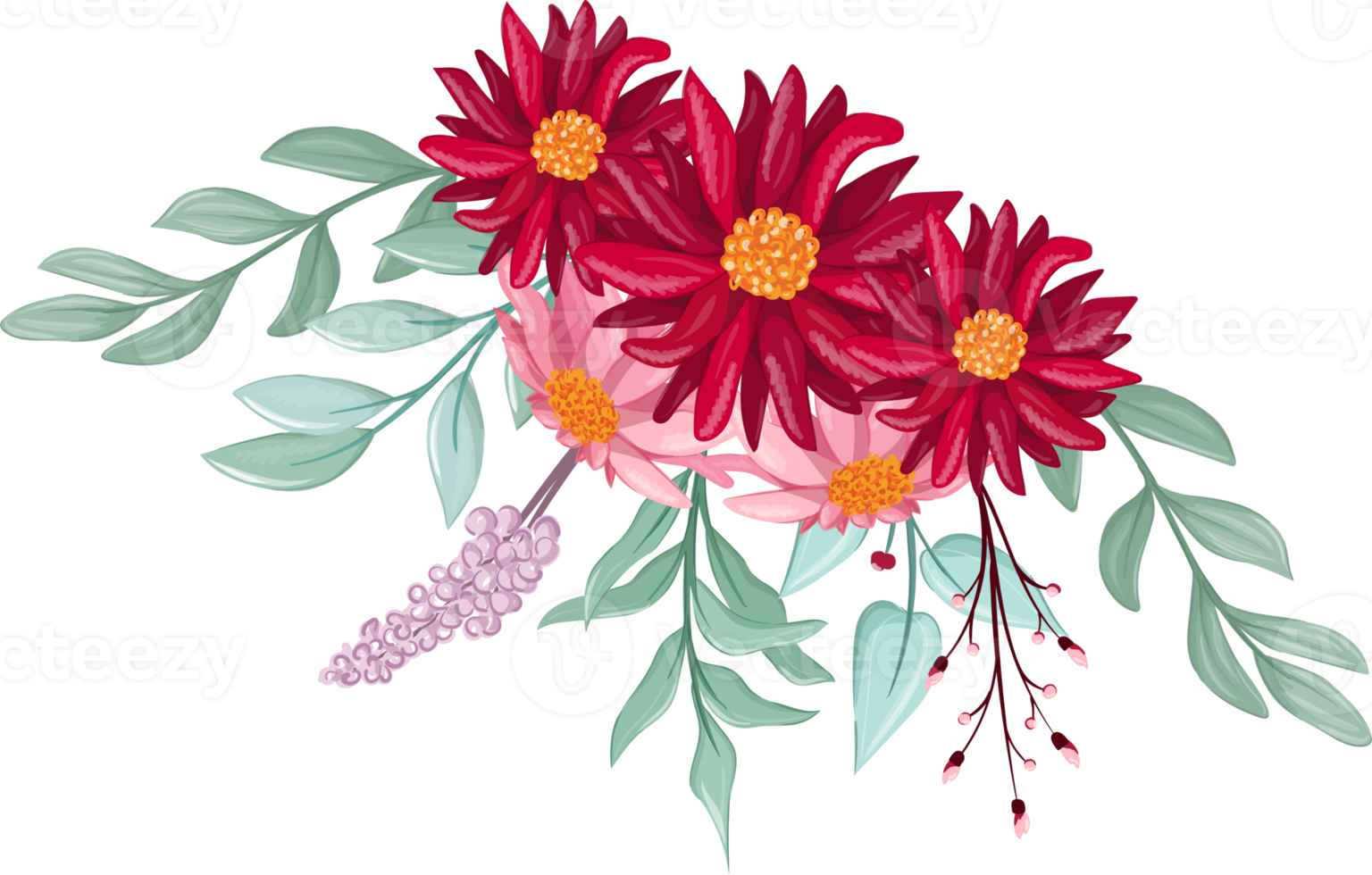 Red Flower Arrangement with watercolor style png