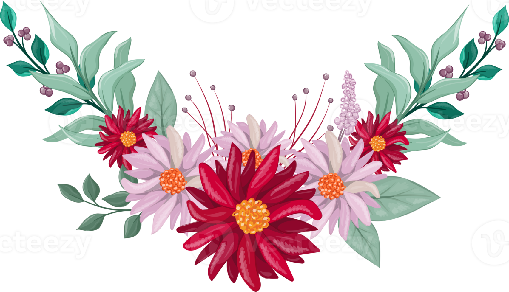 Red Flower Arrangement with watercolor style png
