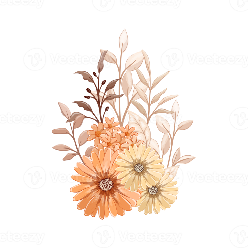 Orange Flower Arrangement with watercolor style png