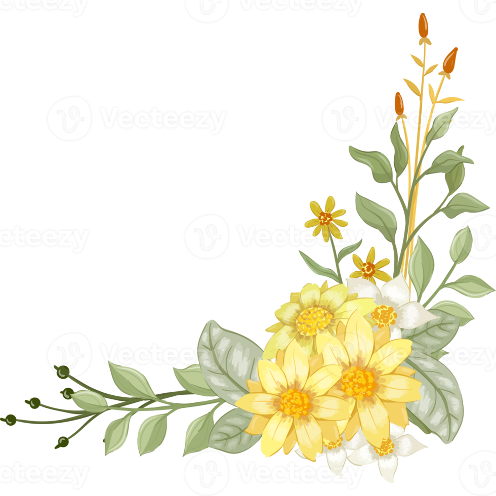 Yellow Flower Arrangement with watercolor style png