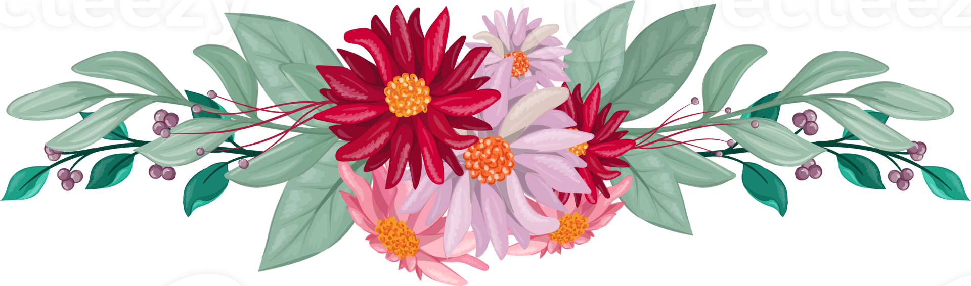 Red Flower Arrangement with watercolor style png
