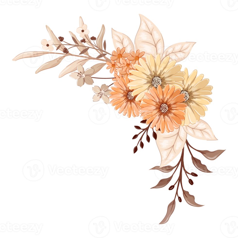 Orange Flower Arrangement with watercolor style png