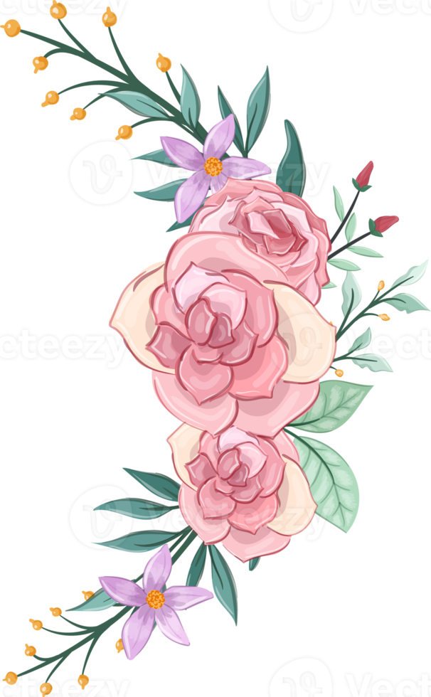 Pink flower arrangement with watercolor style png