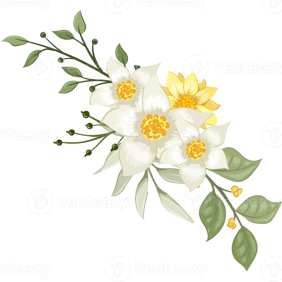 Yellow Flower Arrangement with watercolor style png