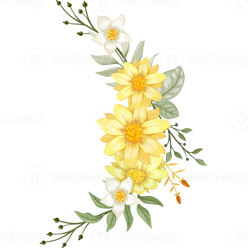 Yellow Flower Arrangement with watercolor style png