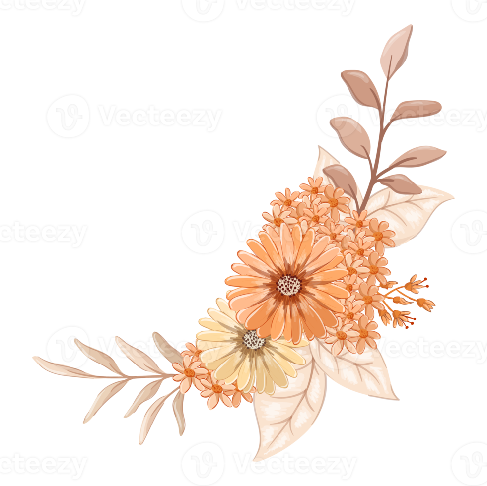 Orange Flower Arrangement with watercolor style png