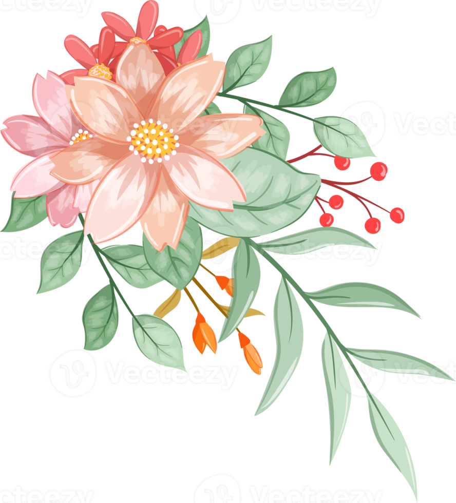 orange blomma arrangemang med vattenfärg stil png