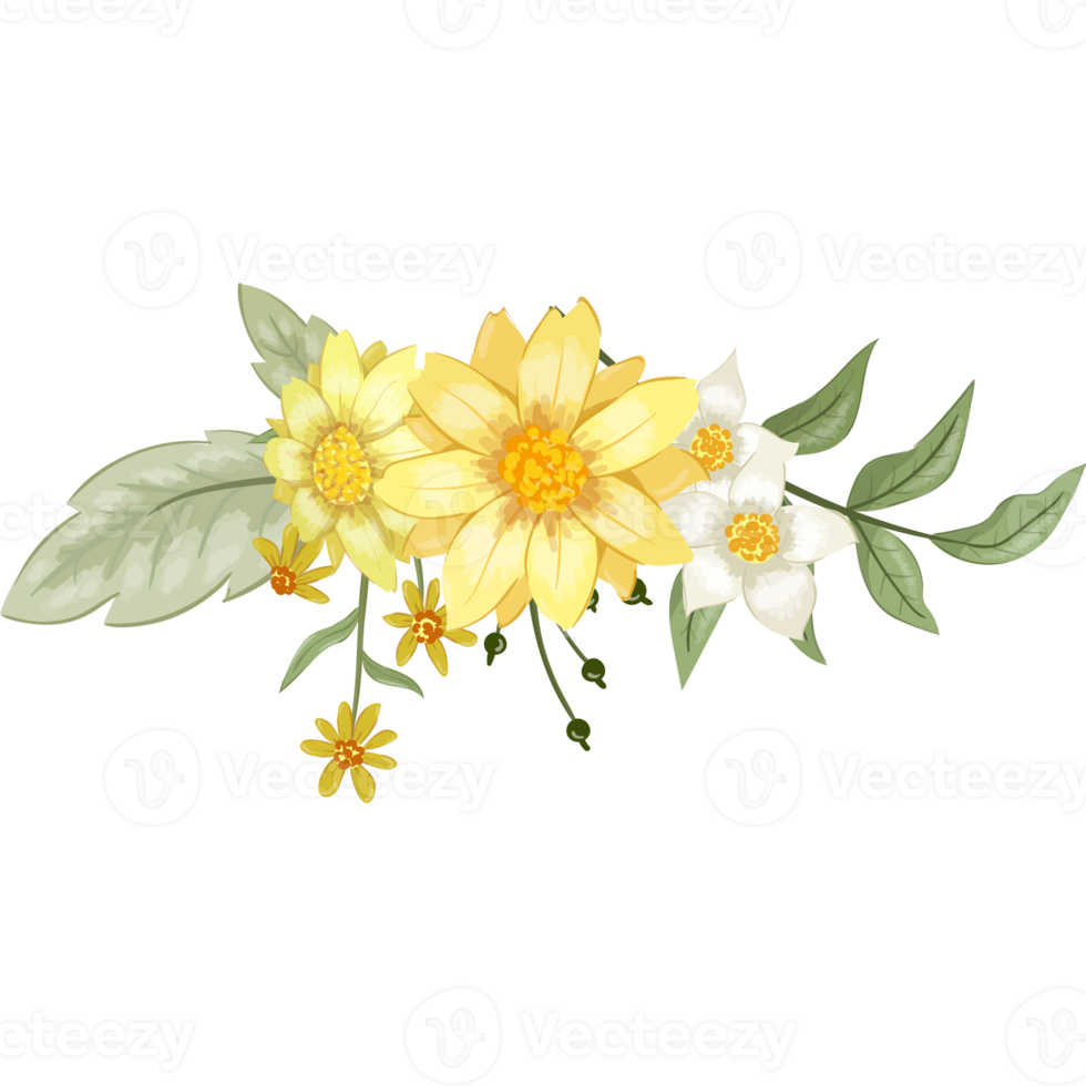Yellow Flower Arrangement with watercolor style png