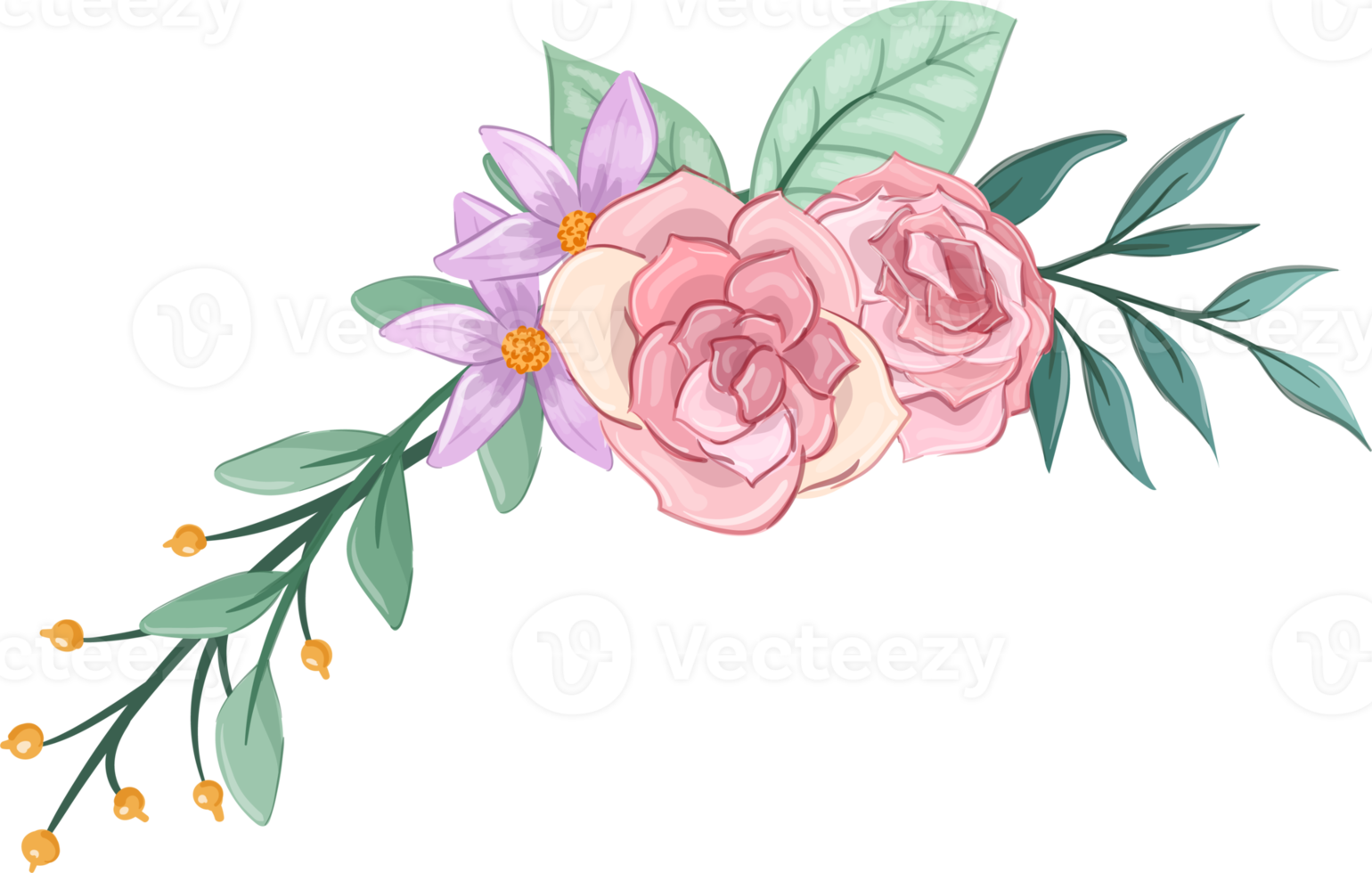 Pink flower arrangement with watercolor style png