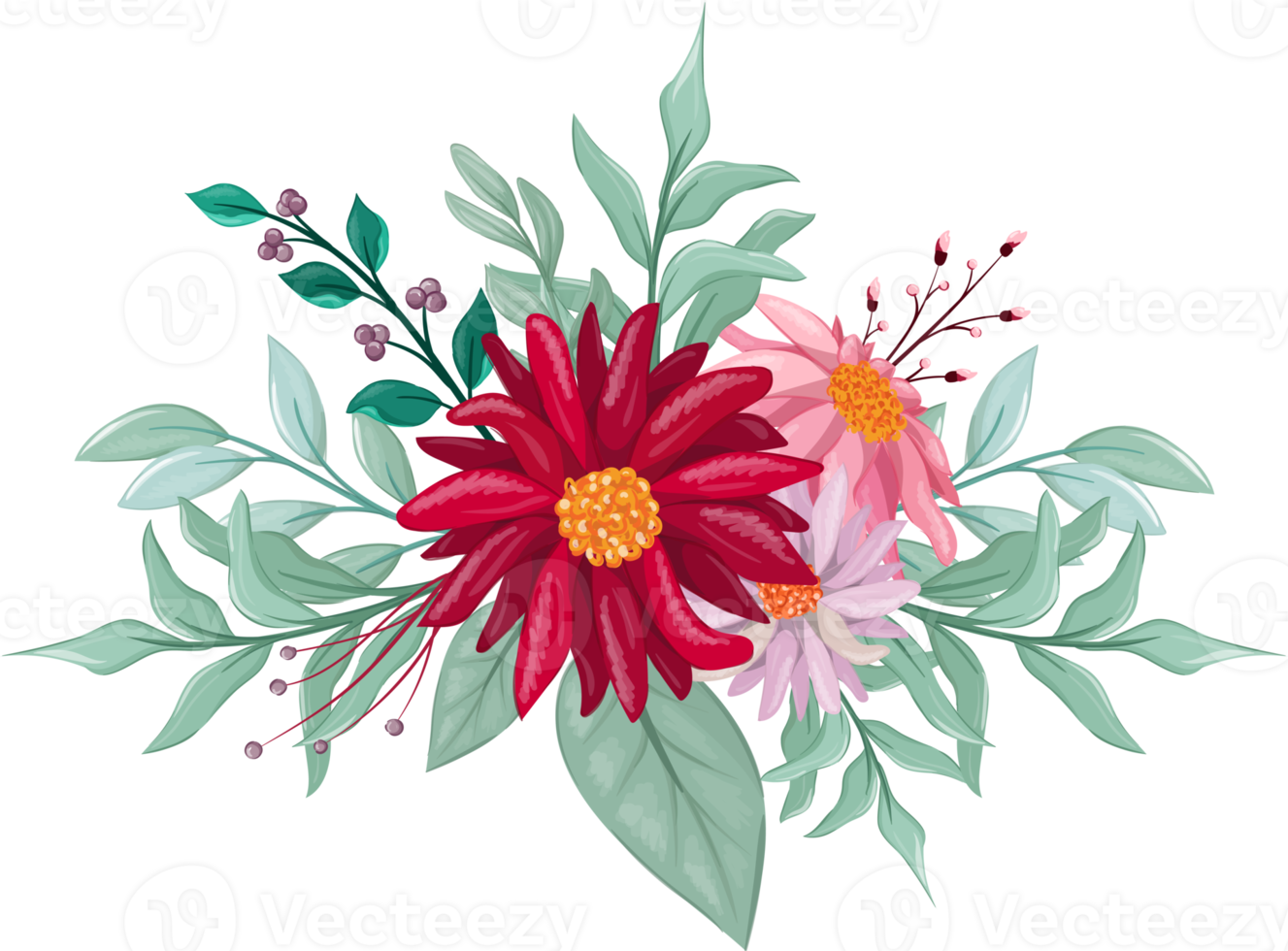 Red Flower Arrangement with watercolor style png