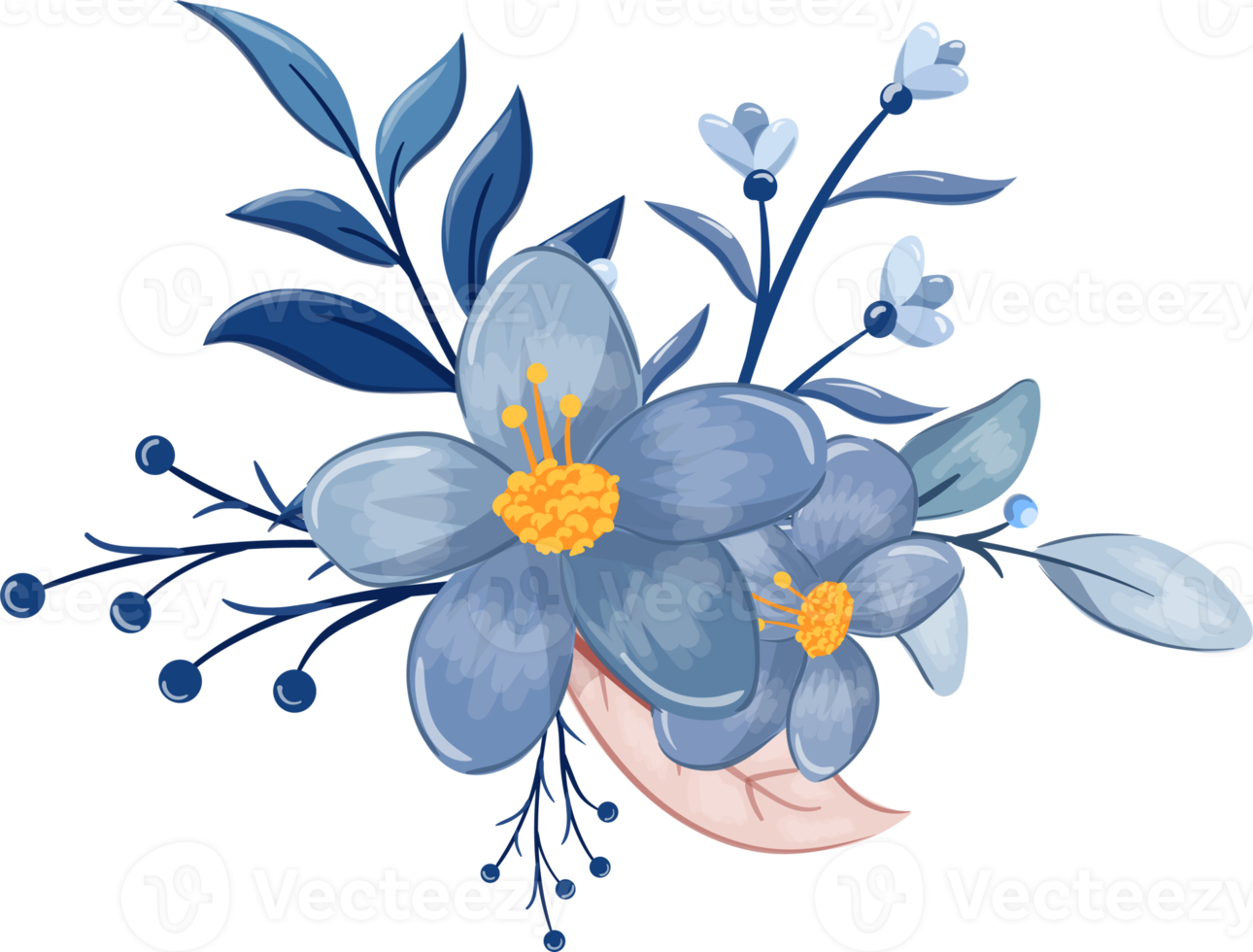 Blue Flower Arrangement with watercolor style png