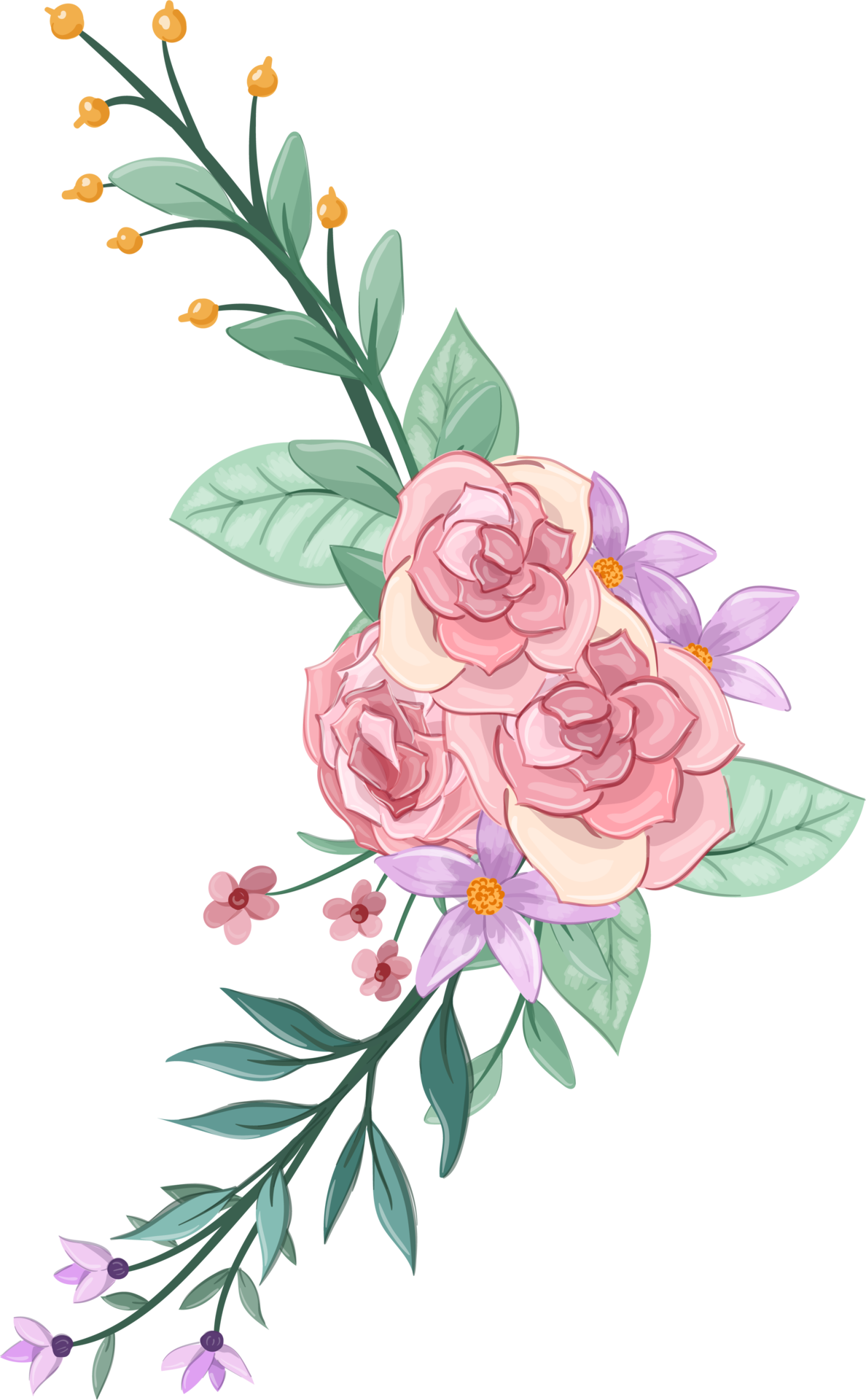 Free Pink flower arrangement with watercolor style 15738086 PNG with ...