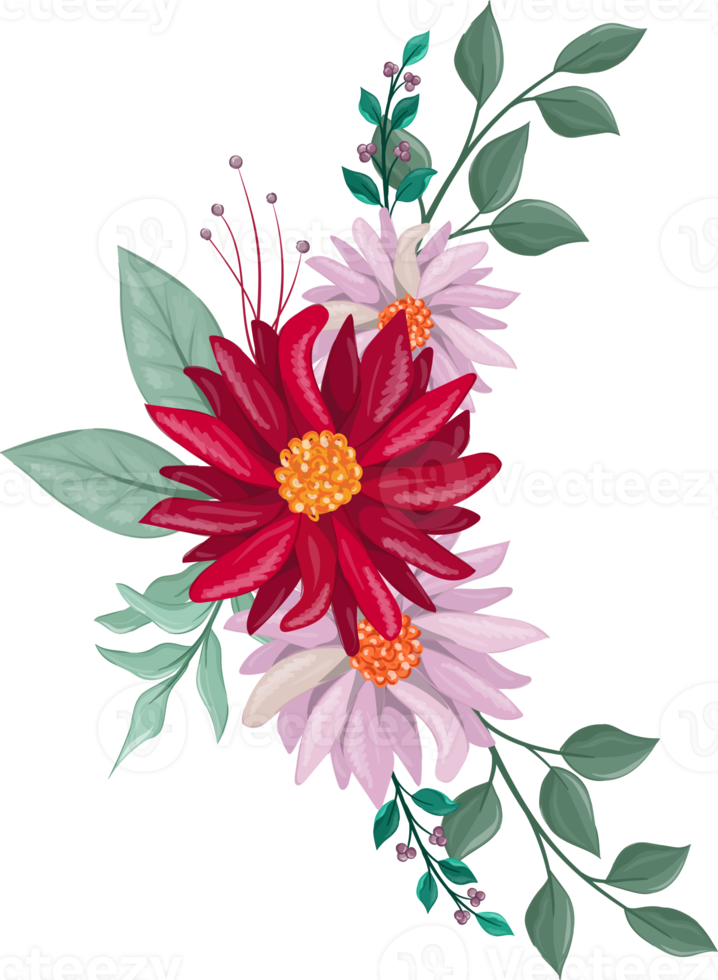 Red Flower Arrangement with watercolor style png