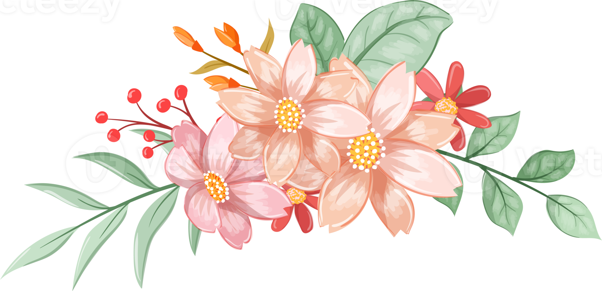 Orange Flower Arrangement with watercolor style png