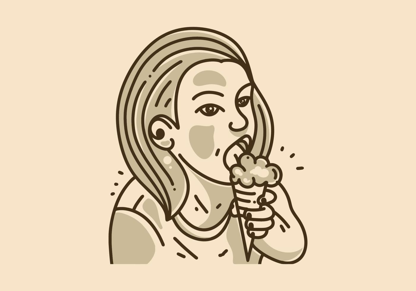 Vintage art illustration of girl eating ice cream vector