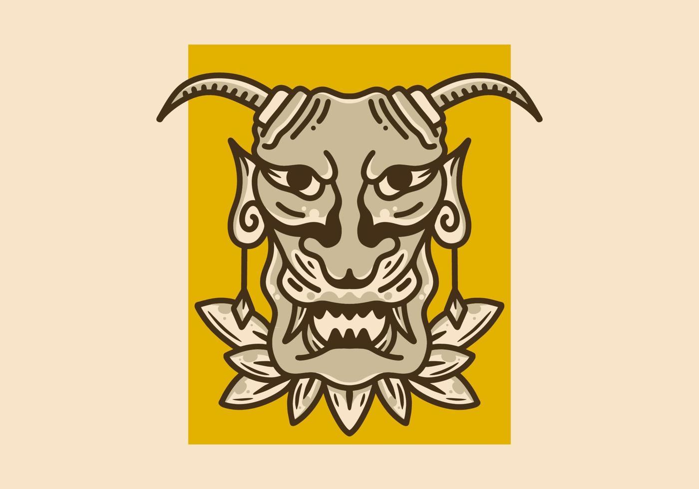 Vintage art illustration of a scary face with horns vector