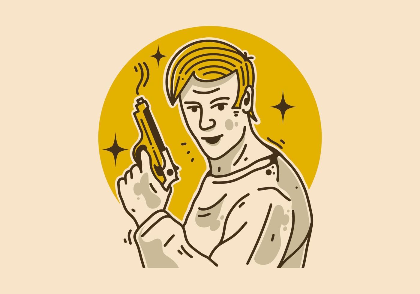 diseño de ilustración de hombre guapo con pistola vector