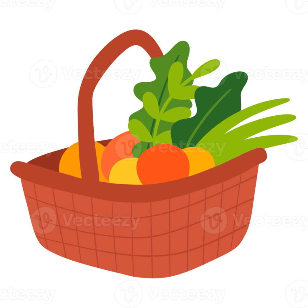grönsaker vävd korg illustration png