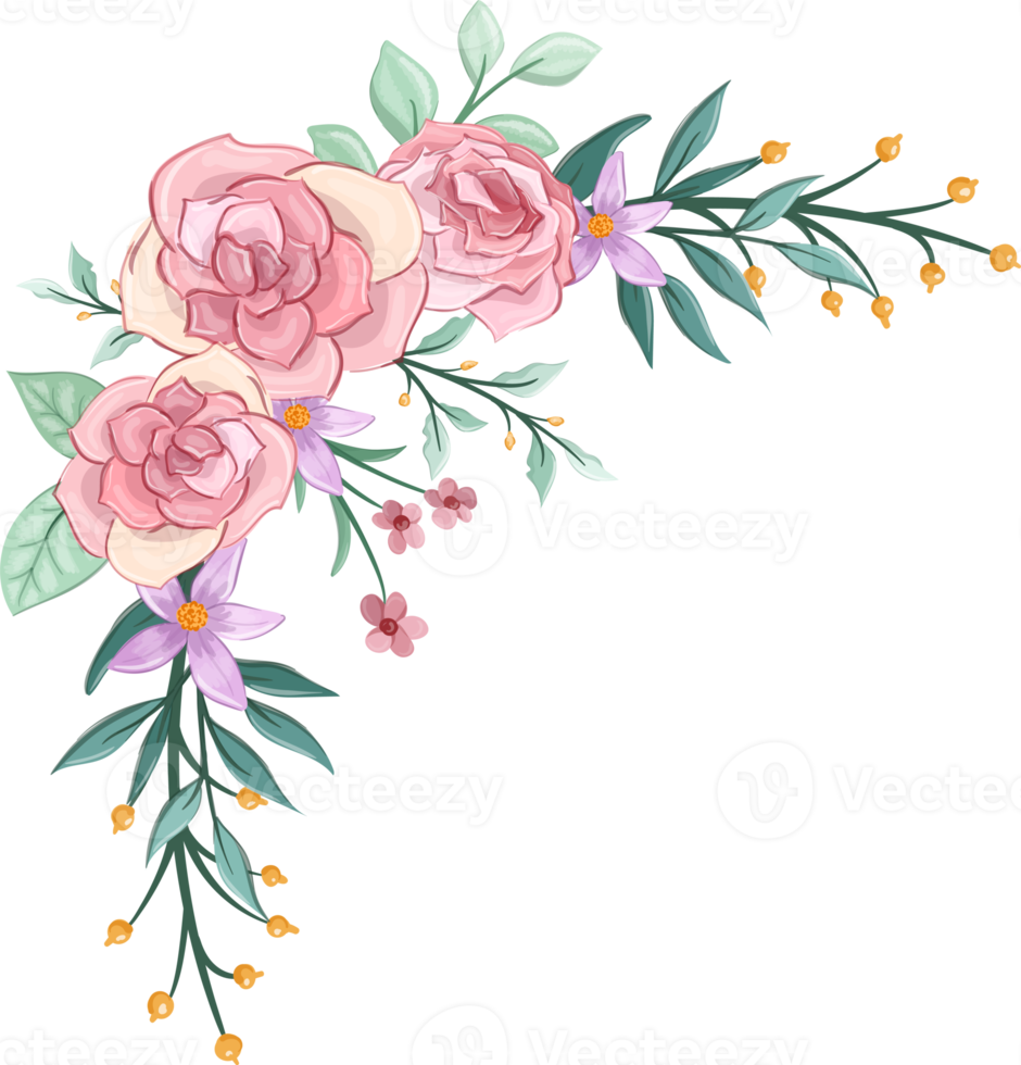 Pink flower arrangement with watercolor style png