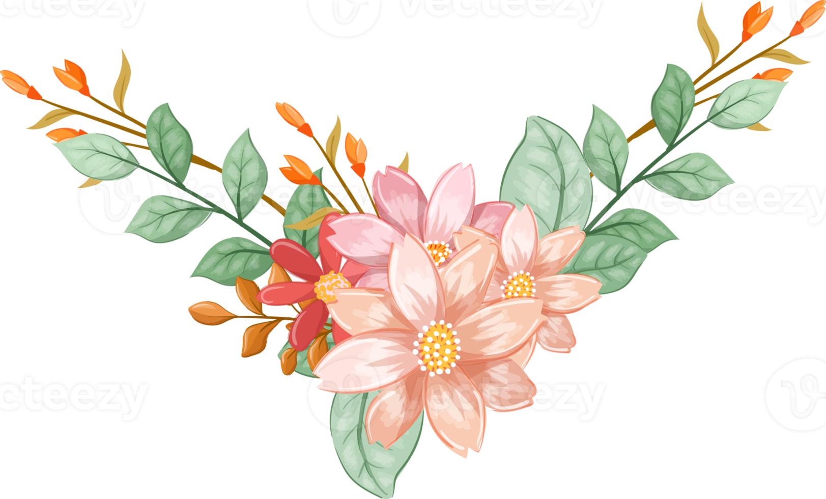 orange blomma arrangemang med vattenfärg stil png