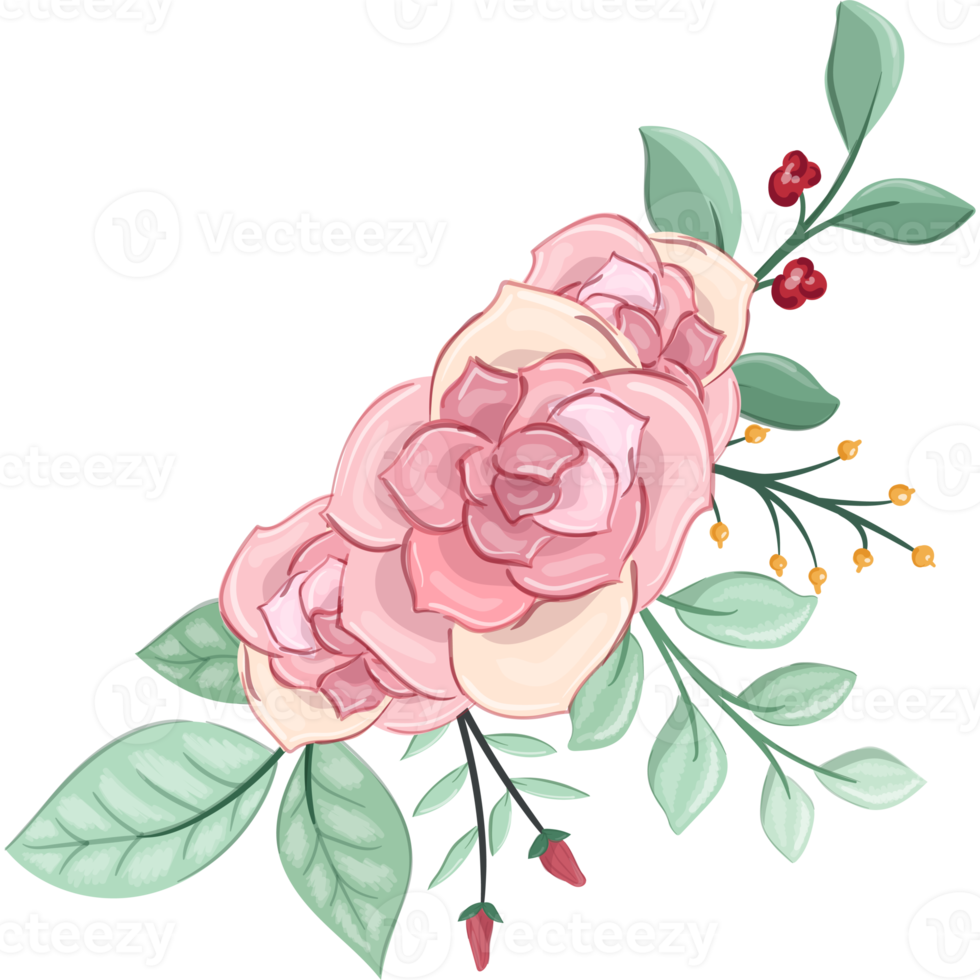 Pink flower arrangement with watercolor style png