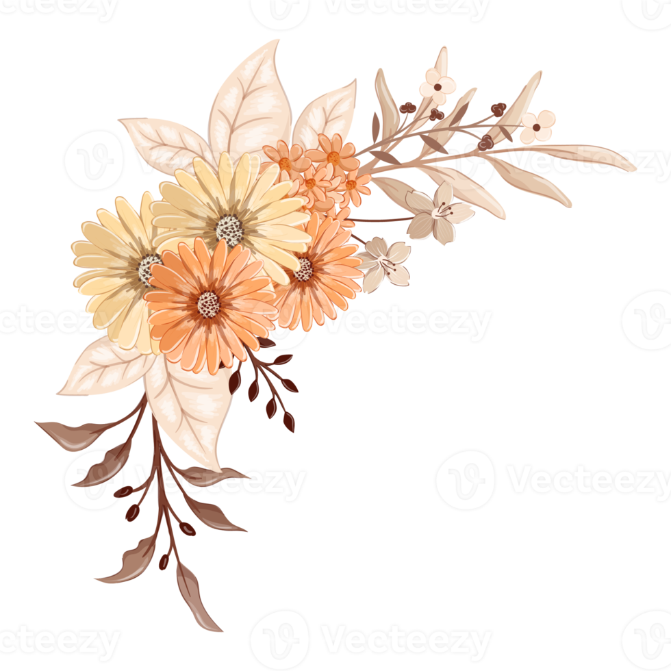 Orange Flower Arrangement with watercolor style png