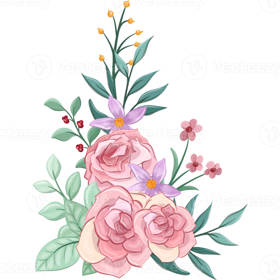 Pink flower arrangement with watercolor style png