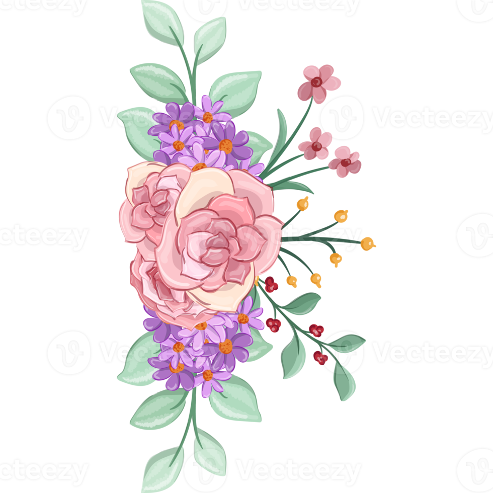 Pink flower arrangement with watercolor style png