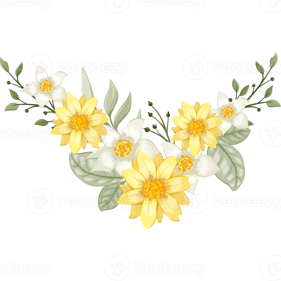 Yellow Flower Arrangement with watercolor style png