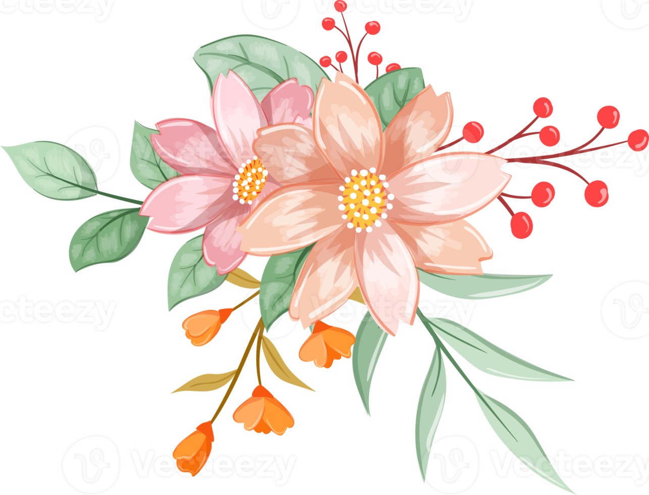 arreglo de flores de naranja con estilo acuarela png