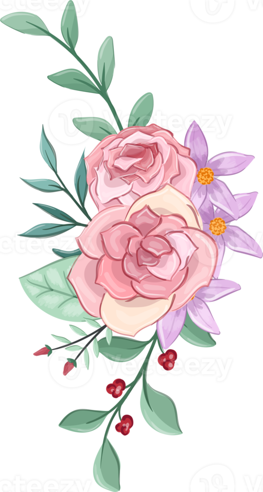 Pink flower arrangement with watercolor style png