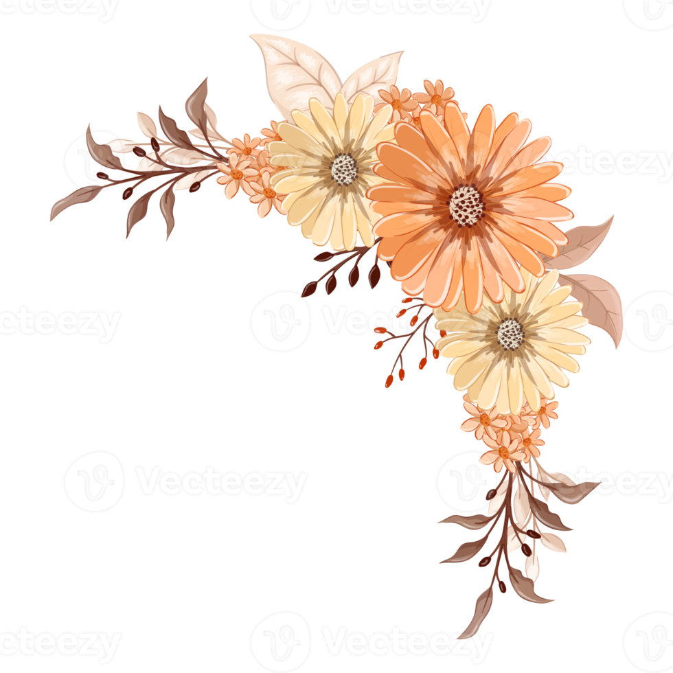 orange blomma arrangemang med vattenfärg stil png