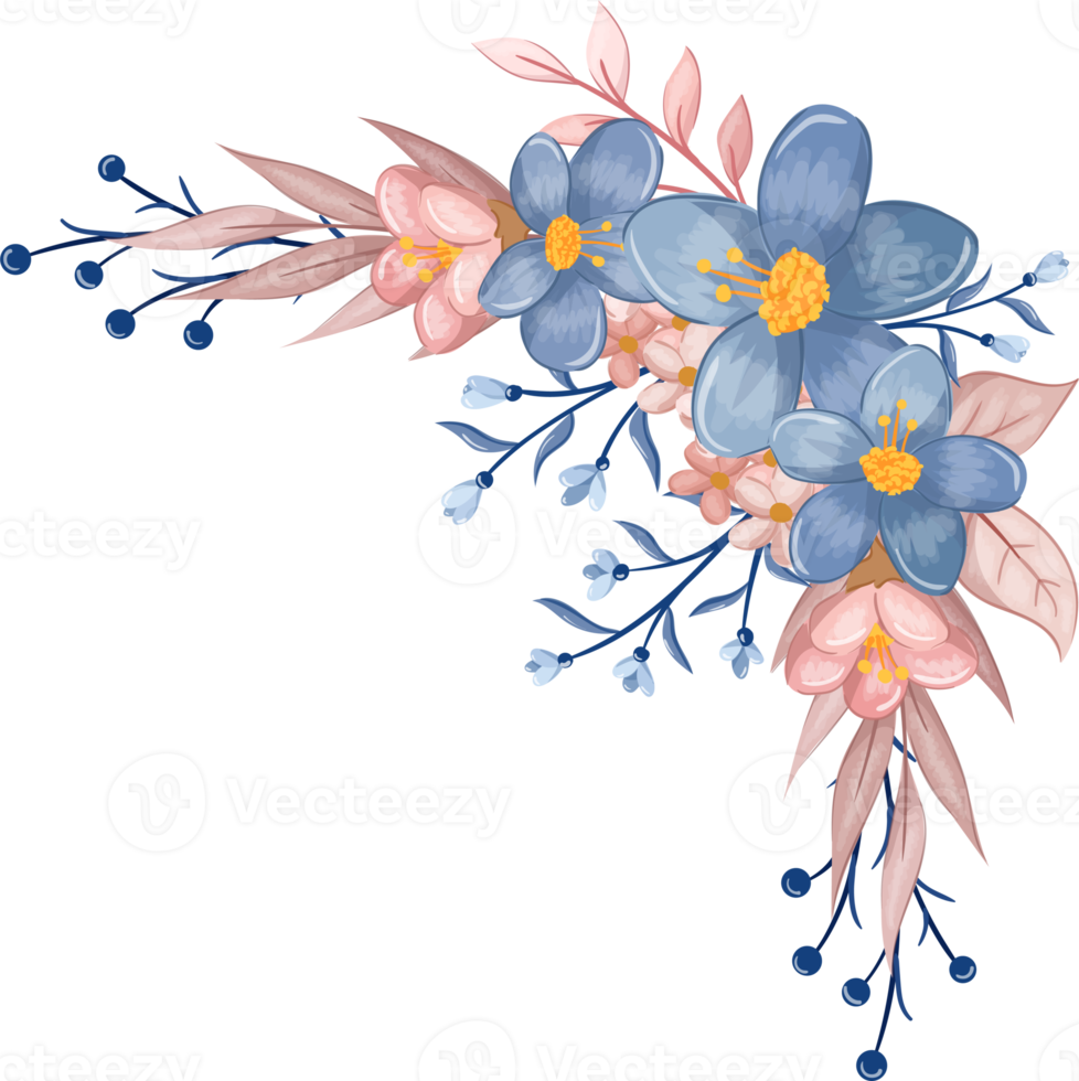 Blue Flower Arrangement with watercolor style png