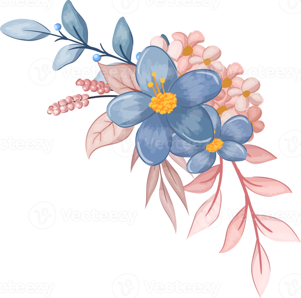 blauw bloem arrangement met waterverf stijl png