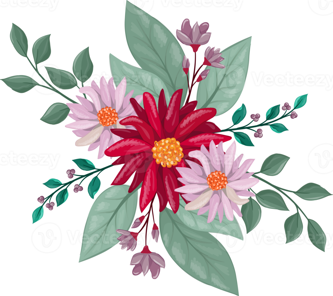 Red Flower Arrangement with watercolor style png