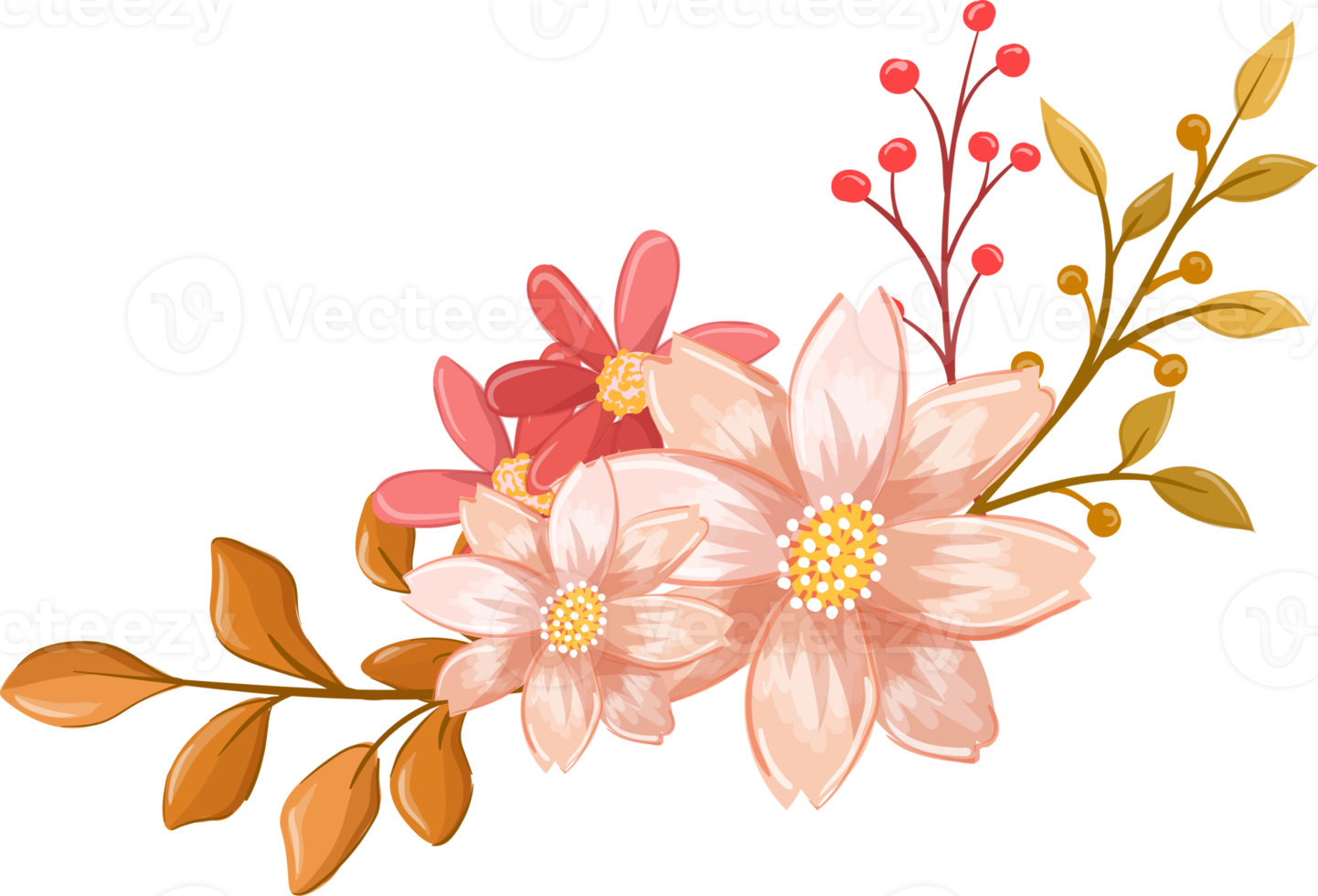 Pink Orange Flower Arrangement with watercolor style png