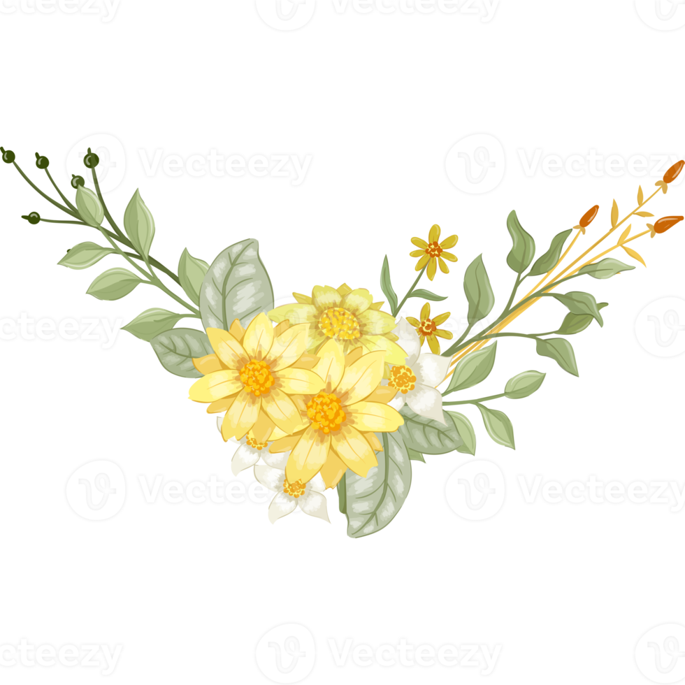 Yellow Flower Arrangement with watercolor style png