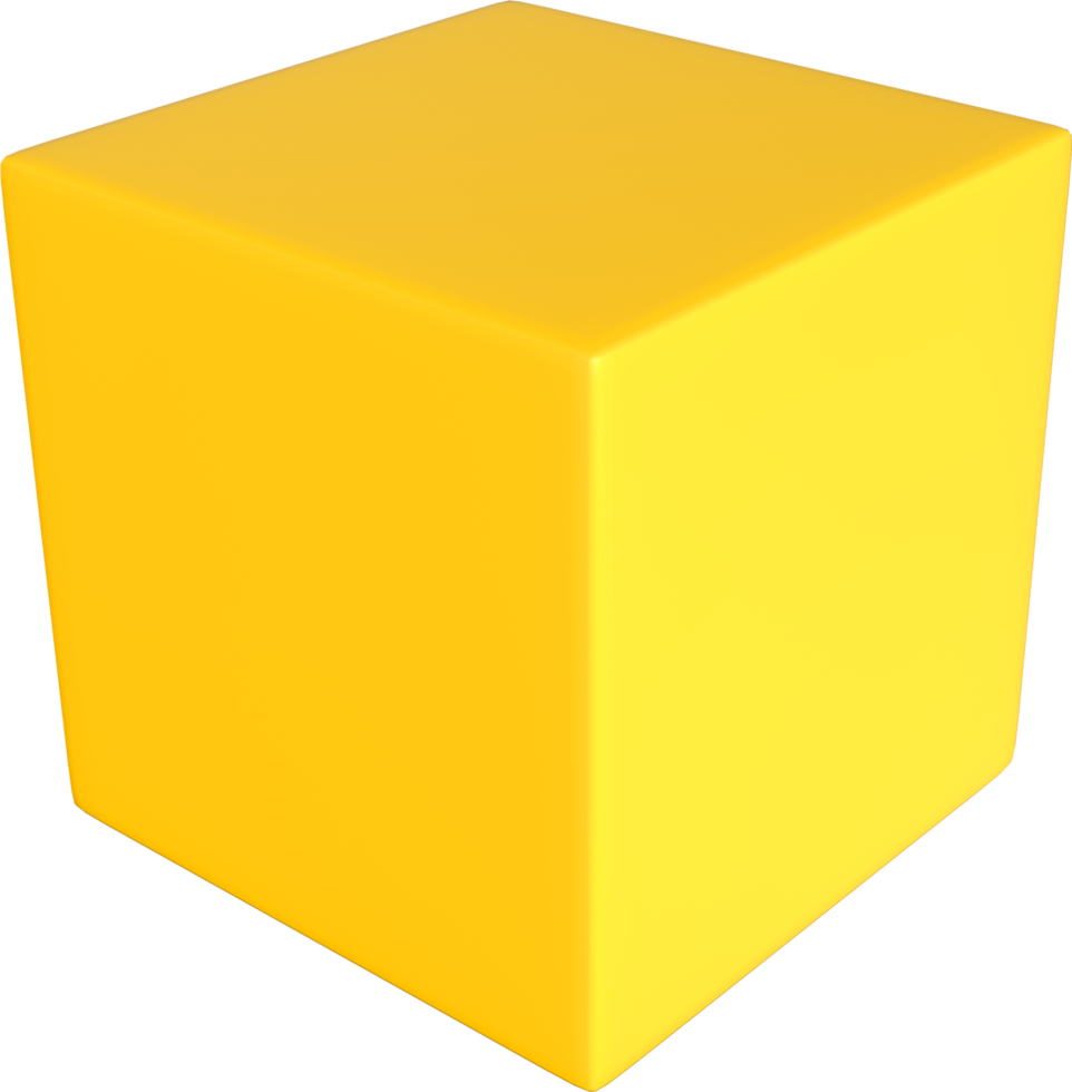 3d renderizado de una forma de cubo geométrico amarillo básico png