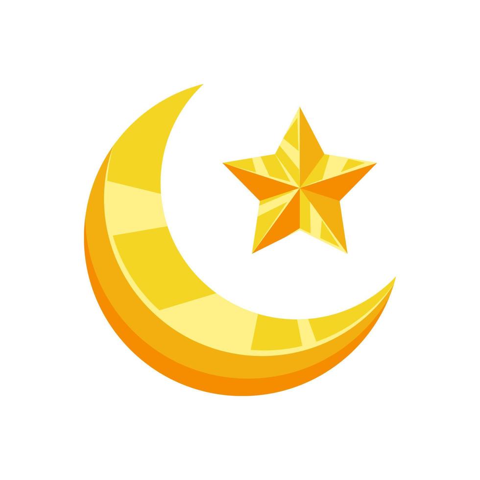 Golden crescent moon and star symbol. Islamic icon. vector