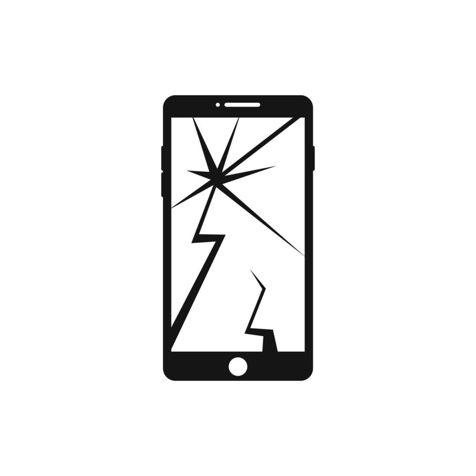 Broken smartphone with cracked vector icon