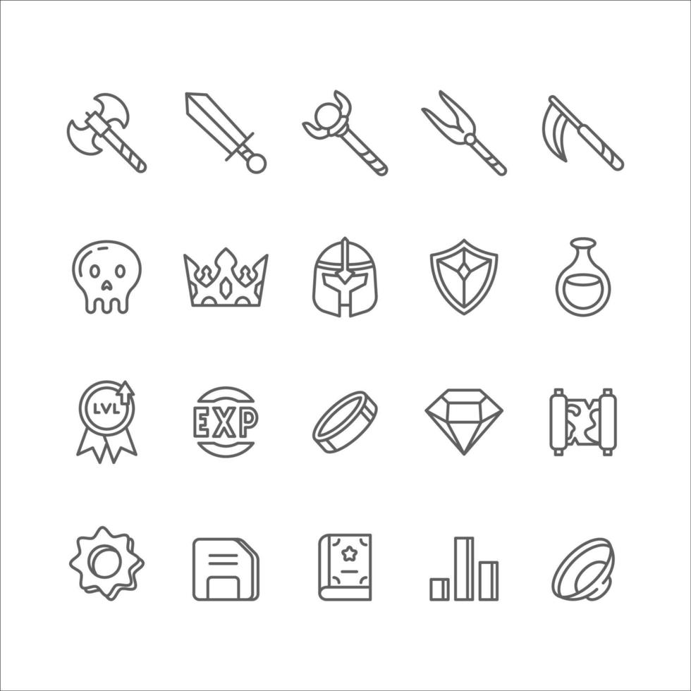 Simple Line Art Game Theme Icon Set vector