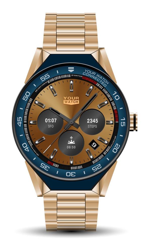 reloj realista reloj cronógrafo oro azul gris diseño moderno lujo moda objeto para hombres sobre fondo blanco vector