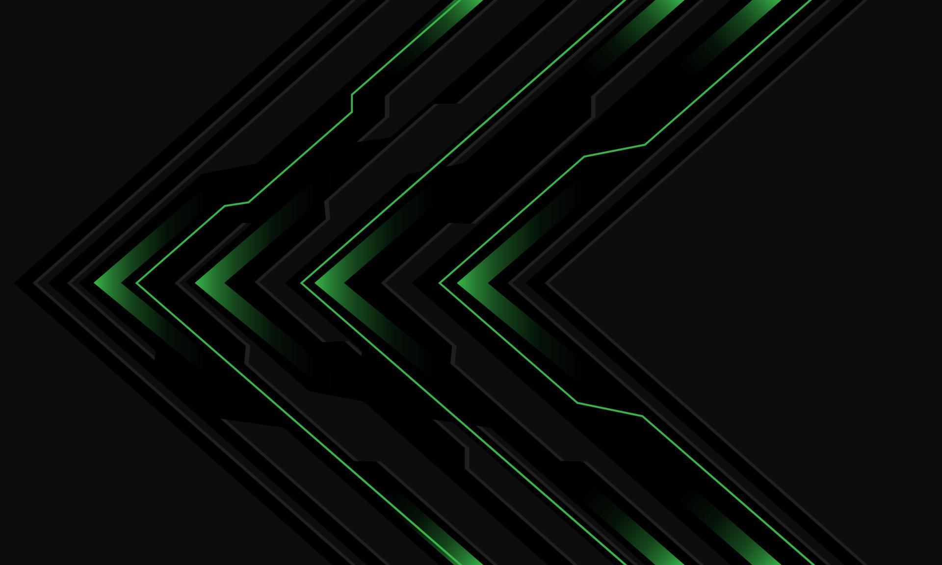 Abstract black circuit green light cyber arrow direction on grey design